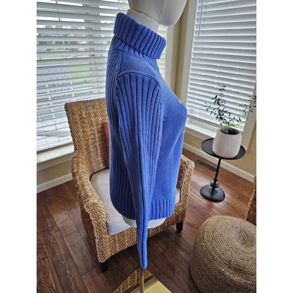 Lands' End Snowflake Turtleneck Knit Sweater Women's Size S 100% Cotton Holiday - Picture 4 of 8